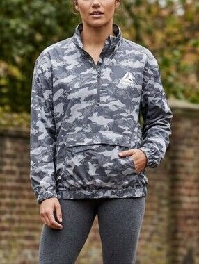 Reebok Unisex Gray Camo Half-Zip Pullover Kangaroo Pouch Lightweight Jacket